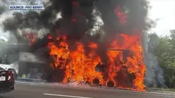 55 evacuated after bus with passengers returning from cruise catches fire on I-95 near Daytona Beach